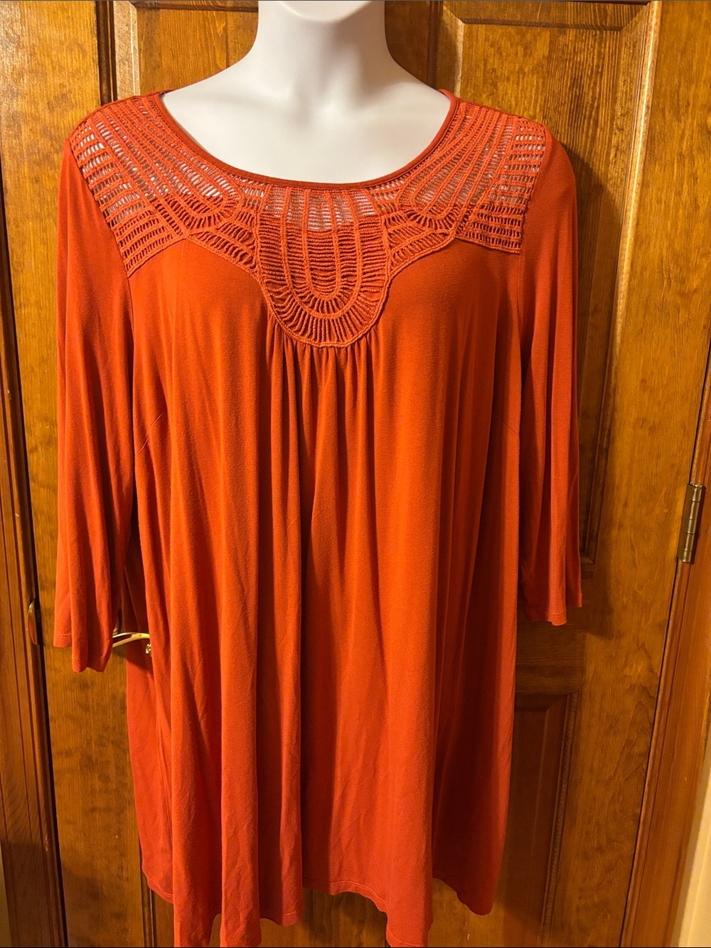 Avenue Crochet Yoke Tunic in Burnt Orange